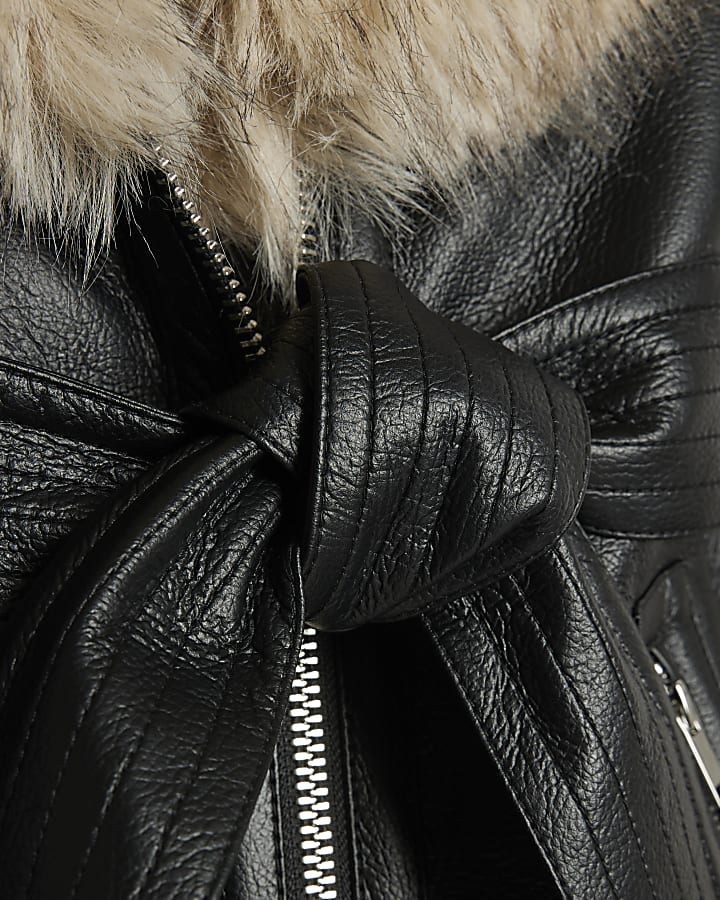 Black Mid Length Belted Shearling Jacket
