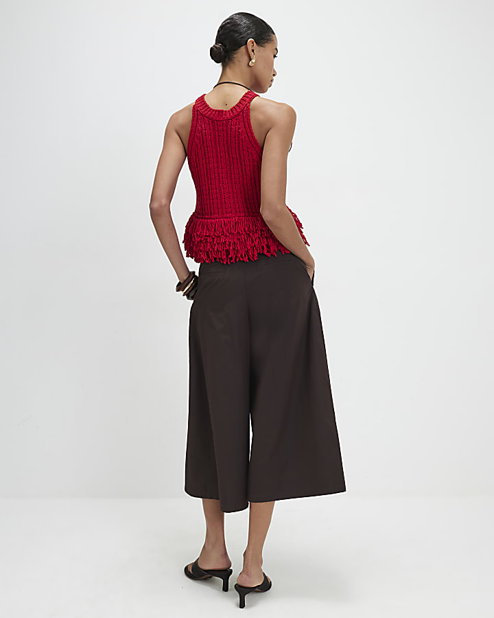 Brown Cotton Poplin Culottes