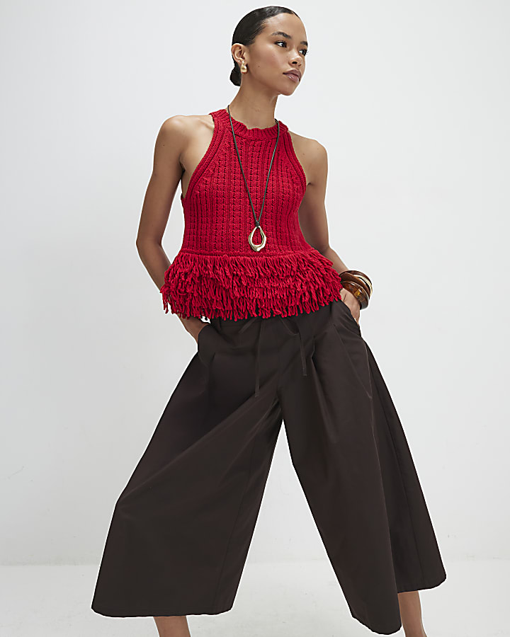 Brown Cotton Poplin Culottes