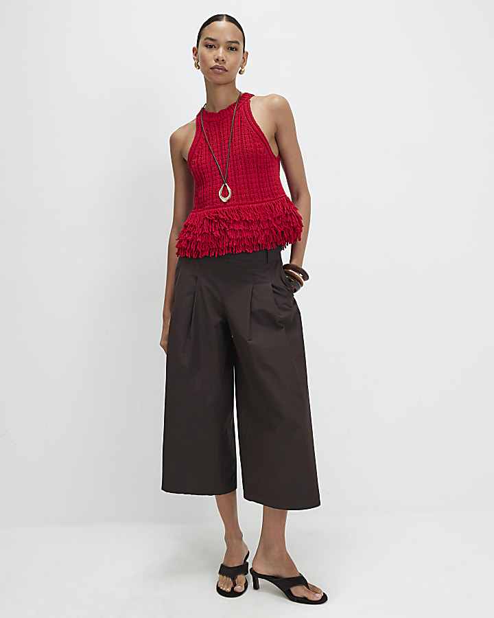 Brown Cotton Poplin Culottes