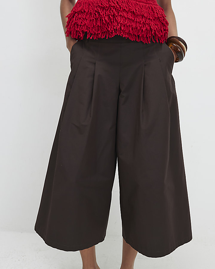 Brown Cotton Poplin Culottes