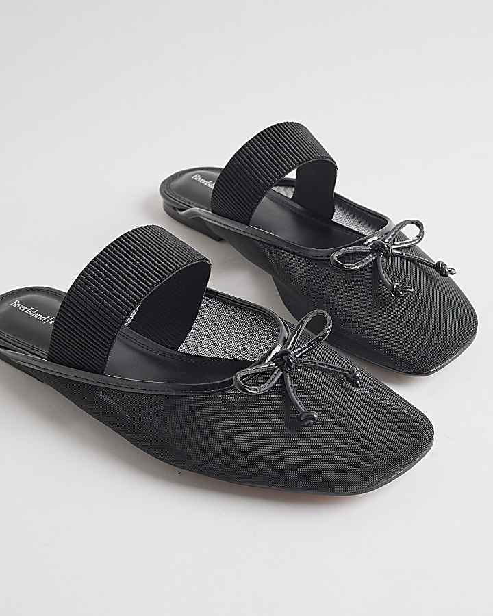 Black Mesh Backless Ballet Pumps