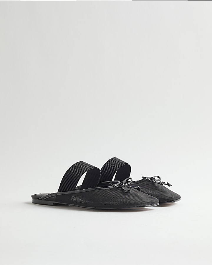 Black Mesh Backless Ballet Pumps