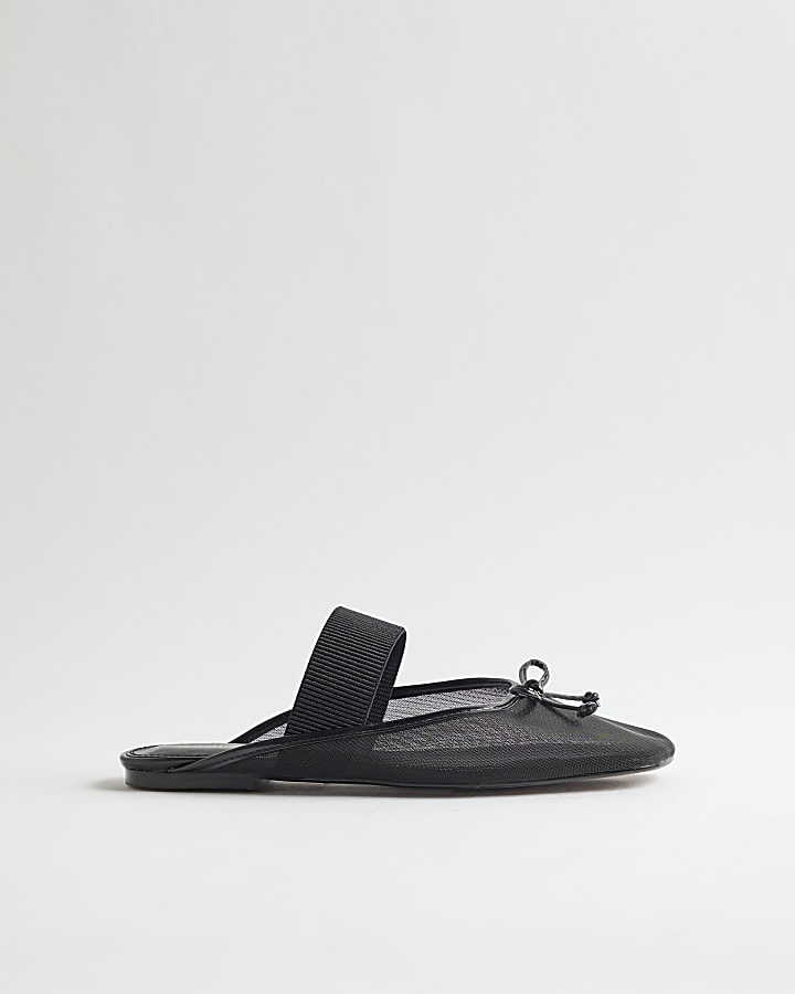 Black Mesh Backless Ballet Pumps