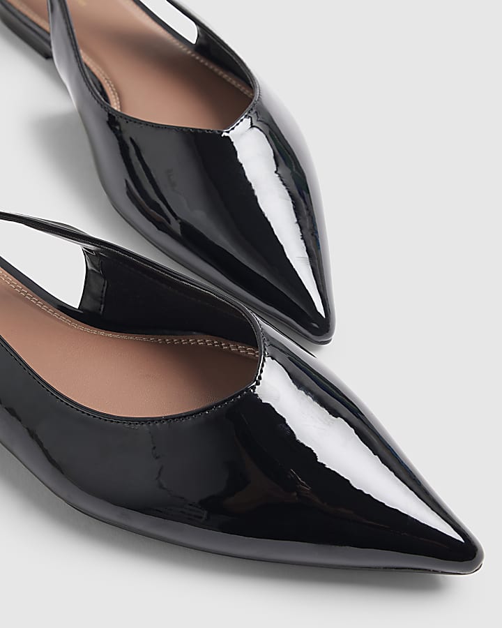 Black Sling Back Patent Pointed Toe Shoes