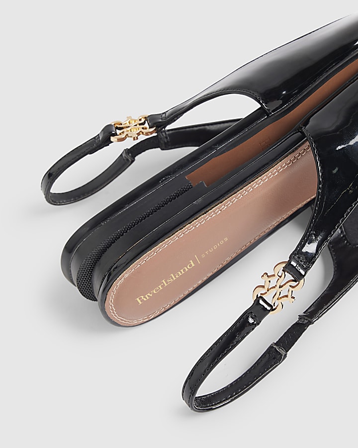 Black Sling Back Patent Pointed Toe Shoes