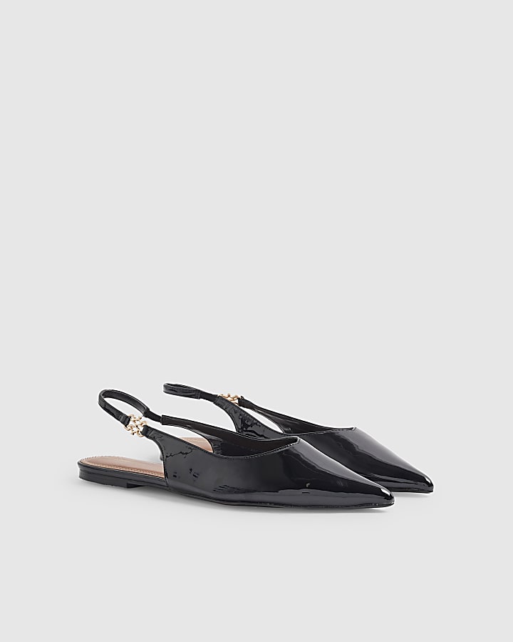 Black Sling Back Patent Pointed Toe Shoes