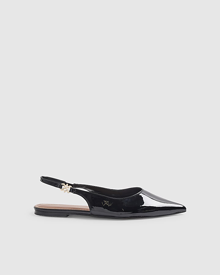 Black Sling Back Patent Pointed Toe Shoes