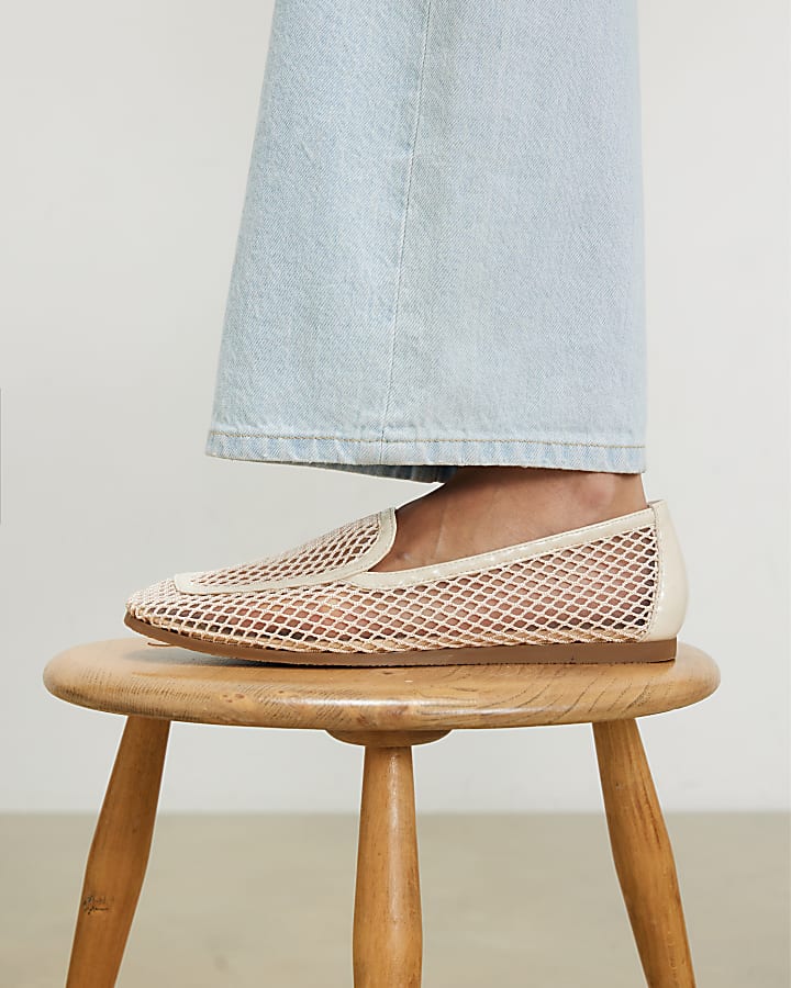 Cream Mesh Loafers