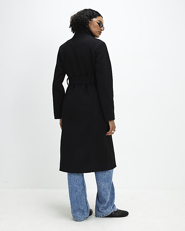 Black Belted Longline Robe Coat