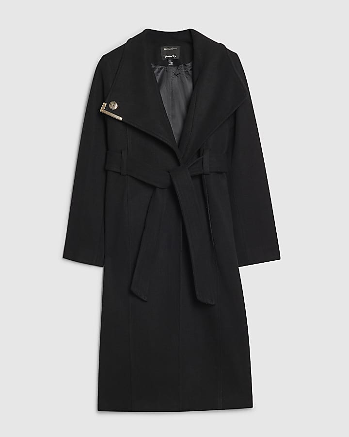 Black Belted Longline Robe Coat