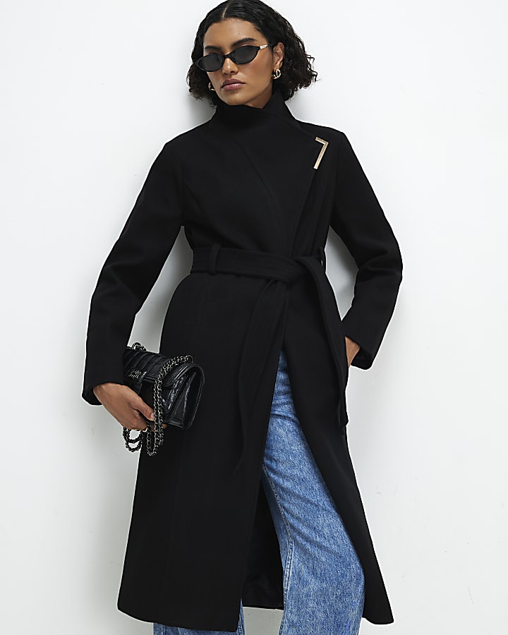 Black Belted Longline Robe Coat