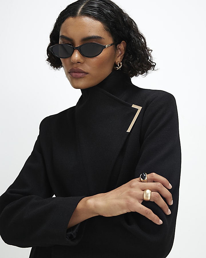 Black Belted Longline Robe Coat