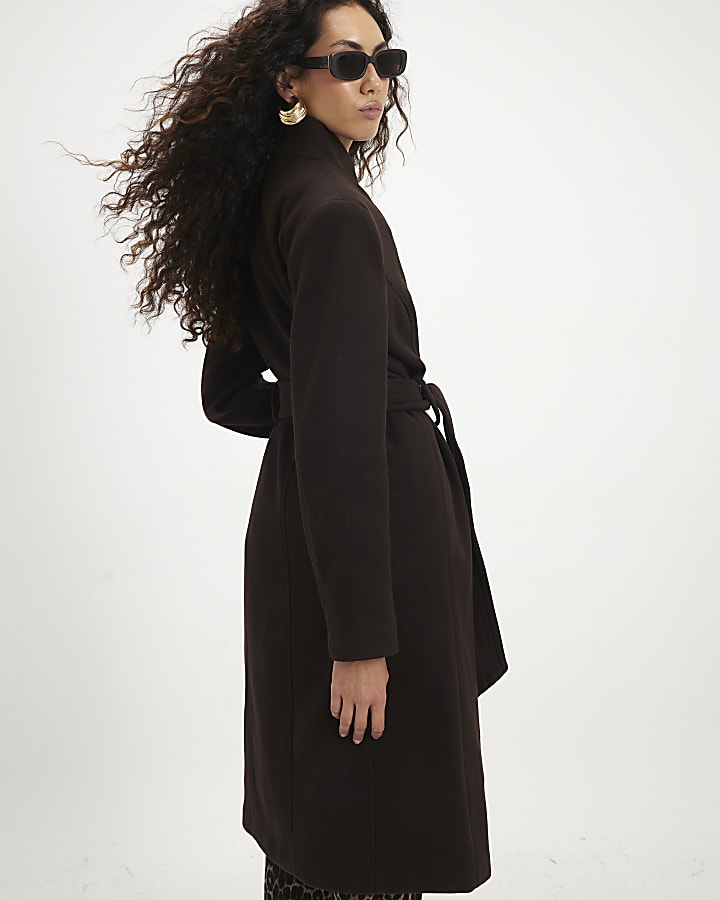 Brown Belted Longline Robe Coat