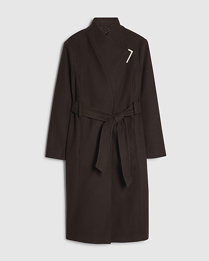 Brown Belted Longline Robe Coat