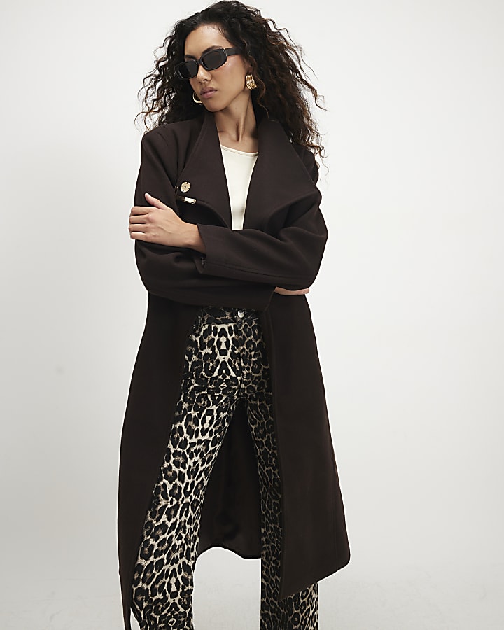 Brown Belted Longline Robe Coat
