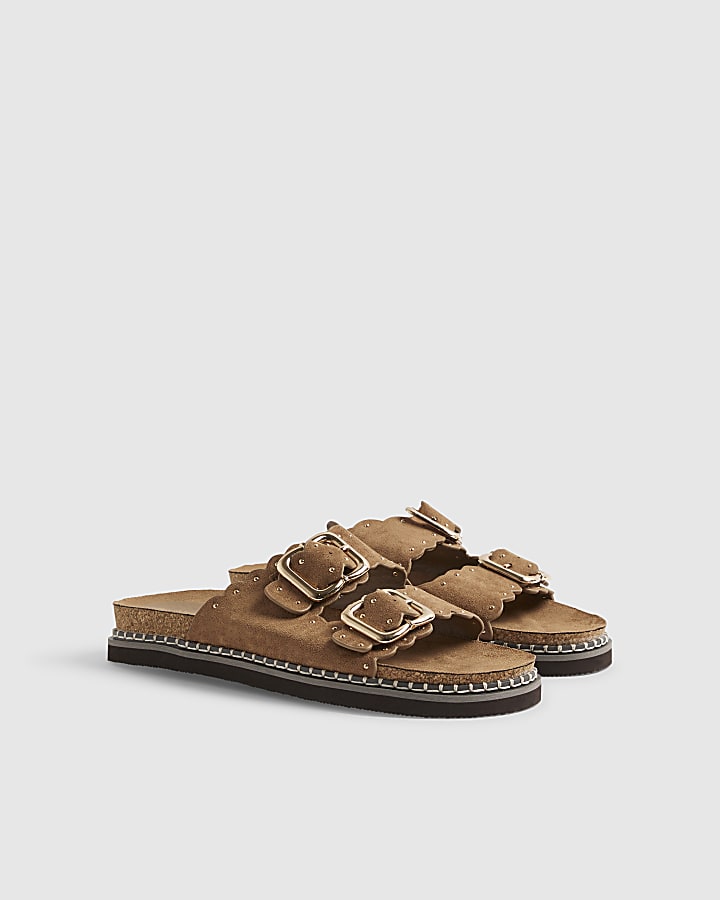 Brown Scallop Edge Footbed Sandals