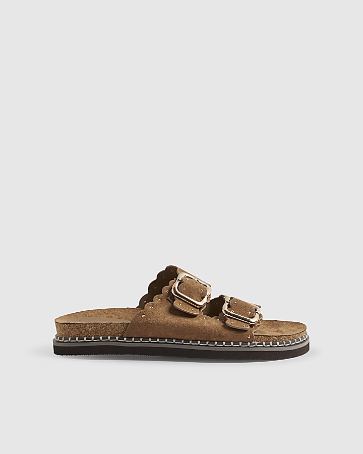 Brown Scallop Edge Footbed Sandals