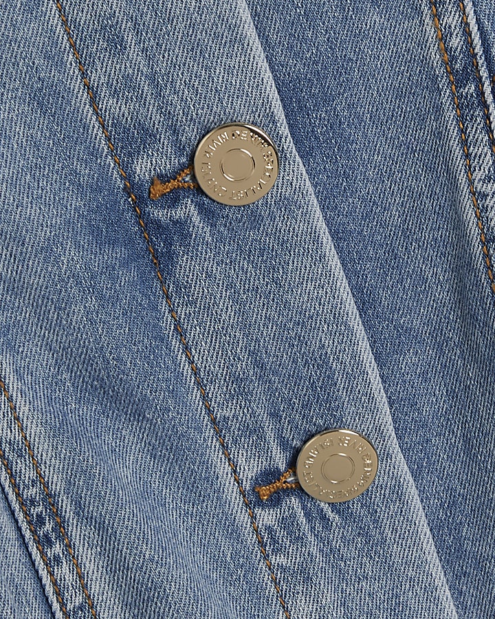 Petite Blue Button Front Denim Mini Dress