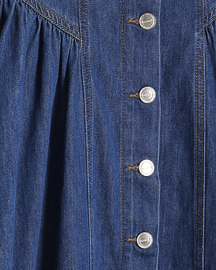 Petite Blue Denim Button Front Midi Dress
