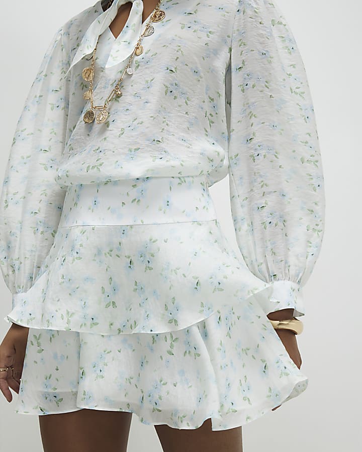 White Floral Rara Mini Skirt