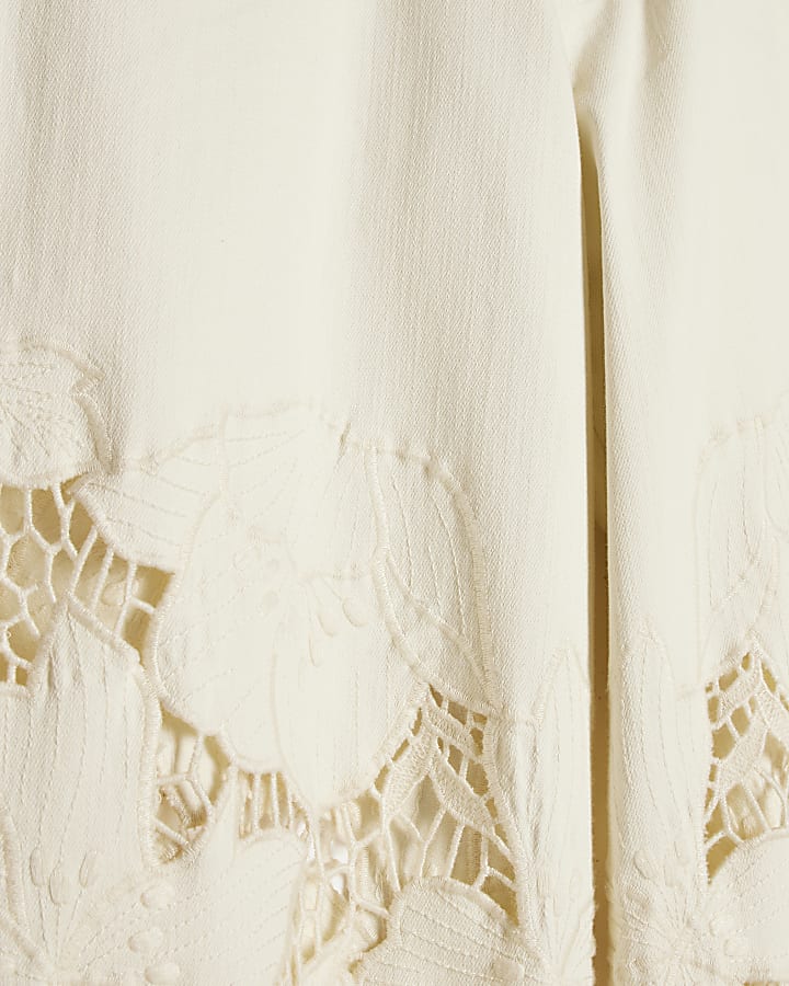 Cream Lace Insert Wide Leg Jeans