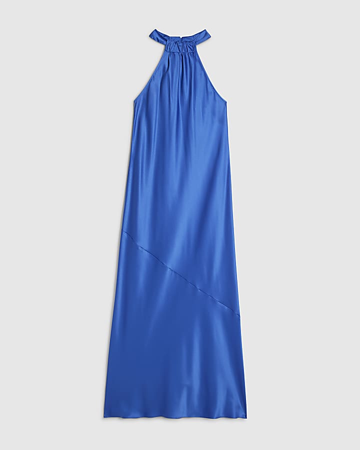 Blue Halter Neck Midi Dress