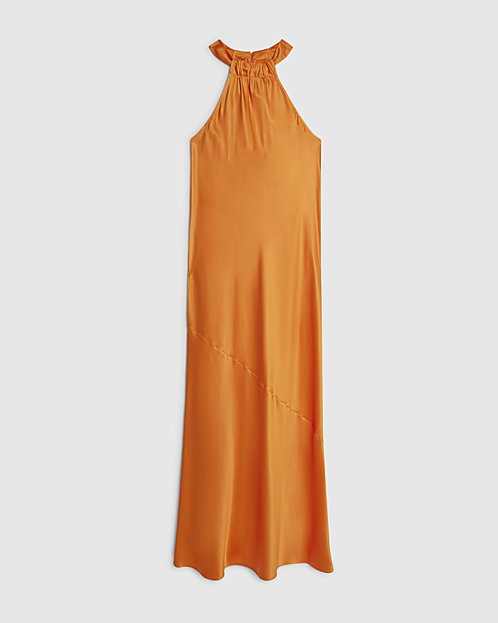 Orange Halter Neck Midi Dress