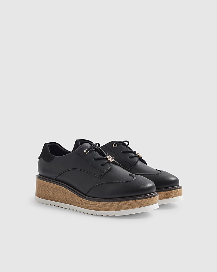 Black Lace Up Flatform Shoes