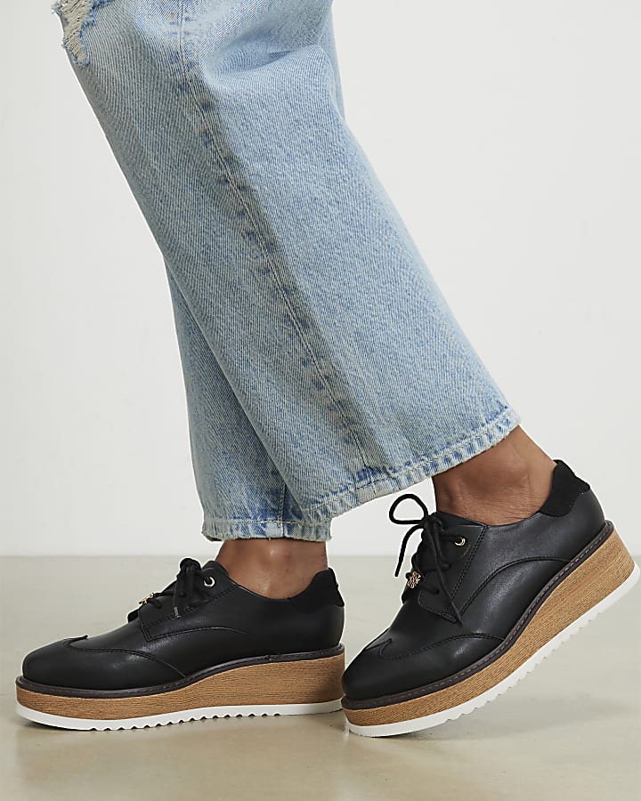 Black Lace Up Flatform Shoes