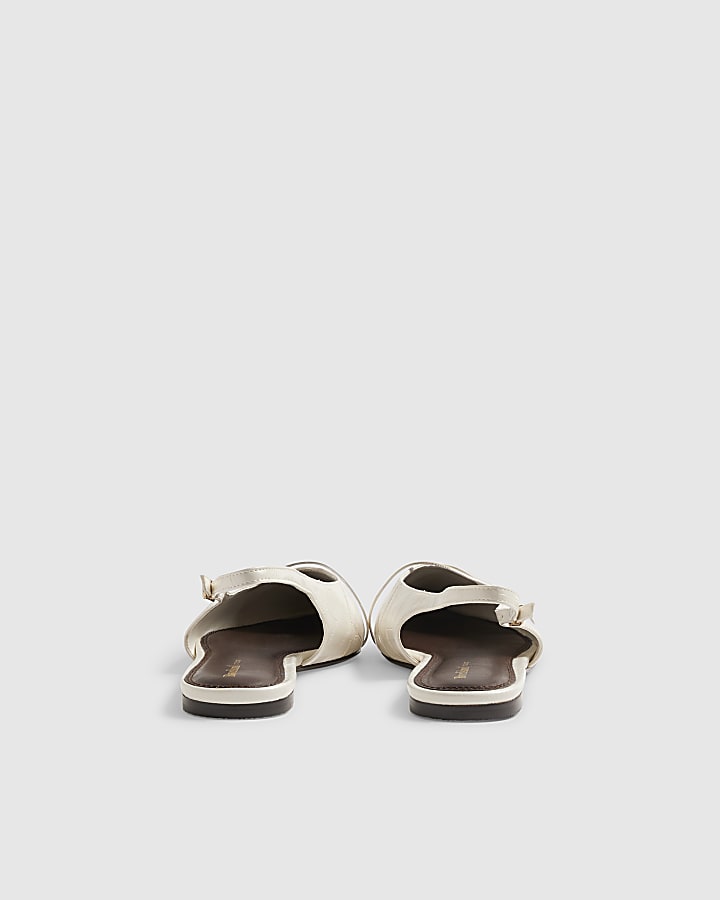 Cream Faux Leather Pointed Sling Back Shoes