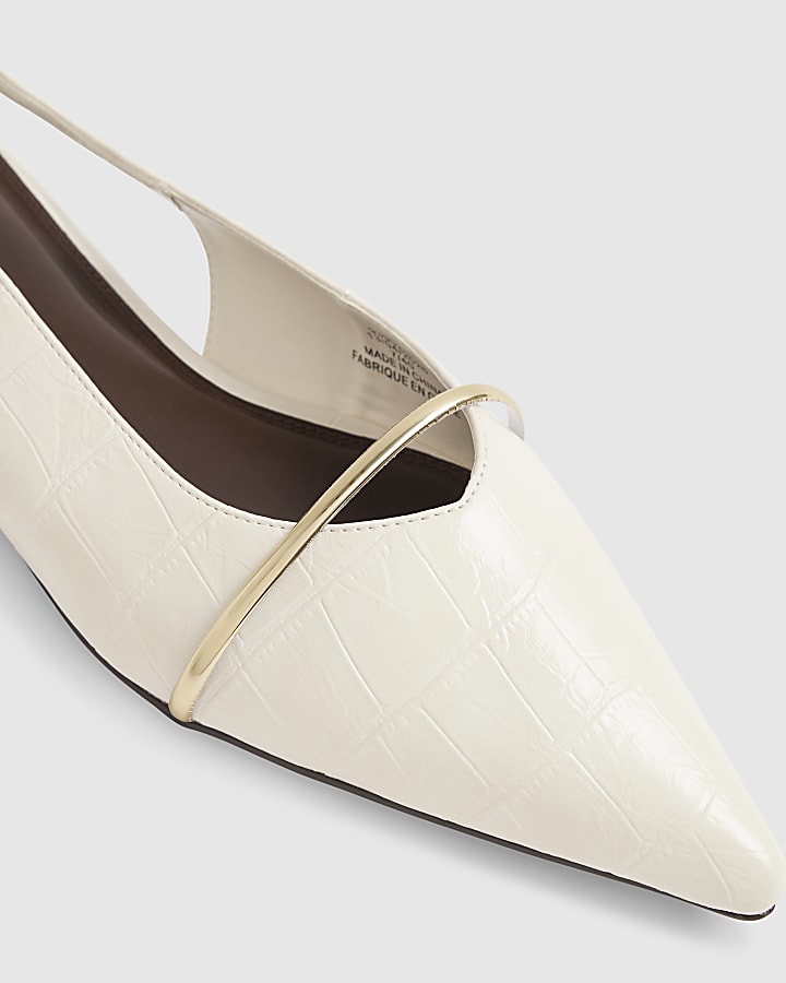 Cream Faux Leather Pointed Sling Back Shoes