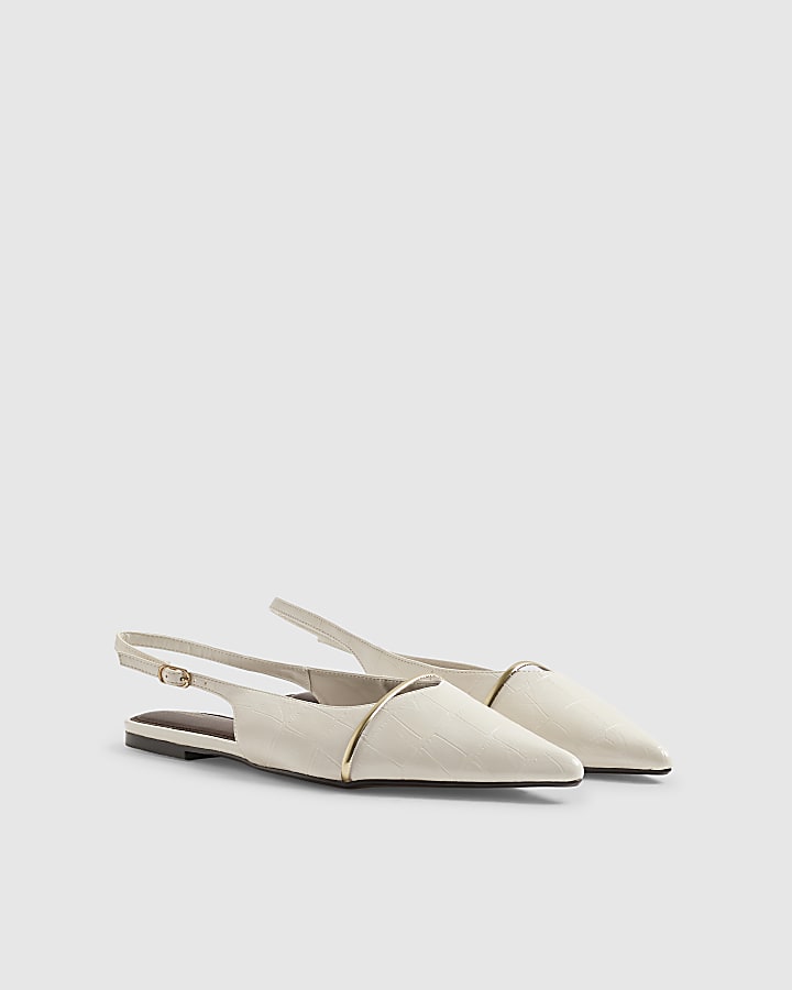 Cream Faux Leather Pointed Sling Back Shoes