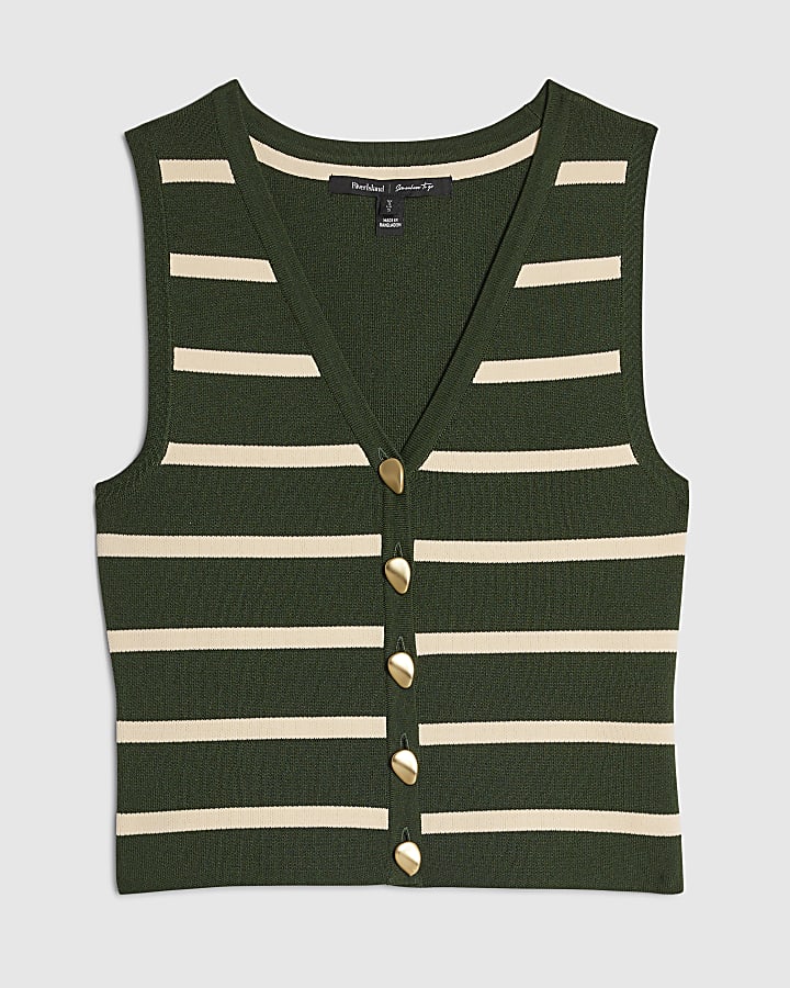 Green Stripe Knit Waistcoat