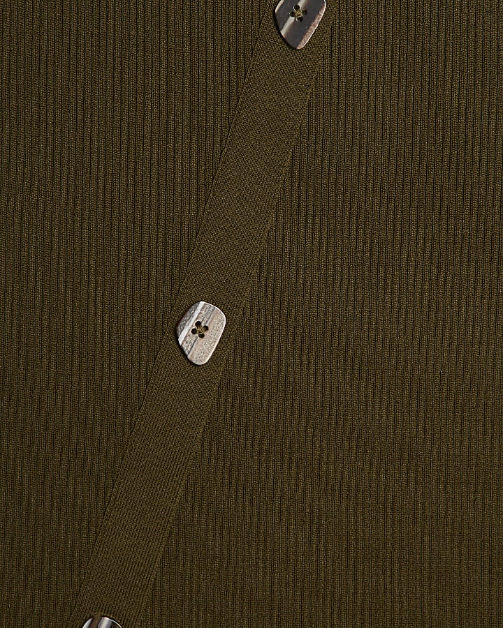 Green Knit Asymmetric Button Vest