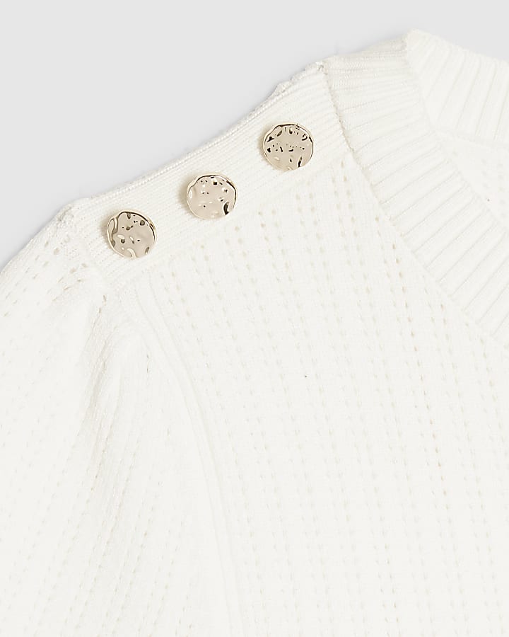 Cream Pointelle Knitted T-Shirt