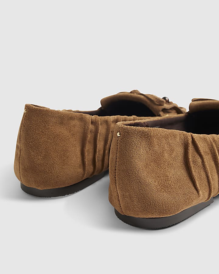 Brown Faux Suede Beaded Fringe Loafers