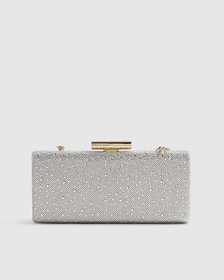 Silver Embellished Frame Clutch Bag