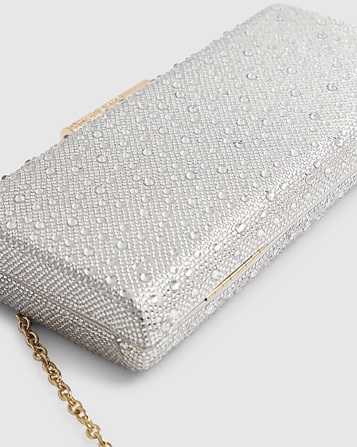 Silver Embellished Frame Clutch Bag