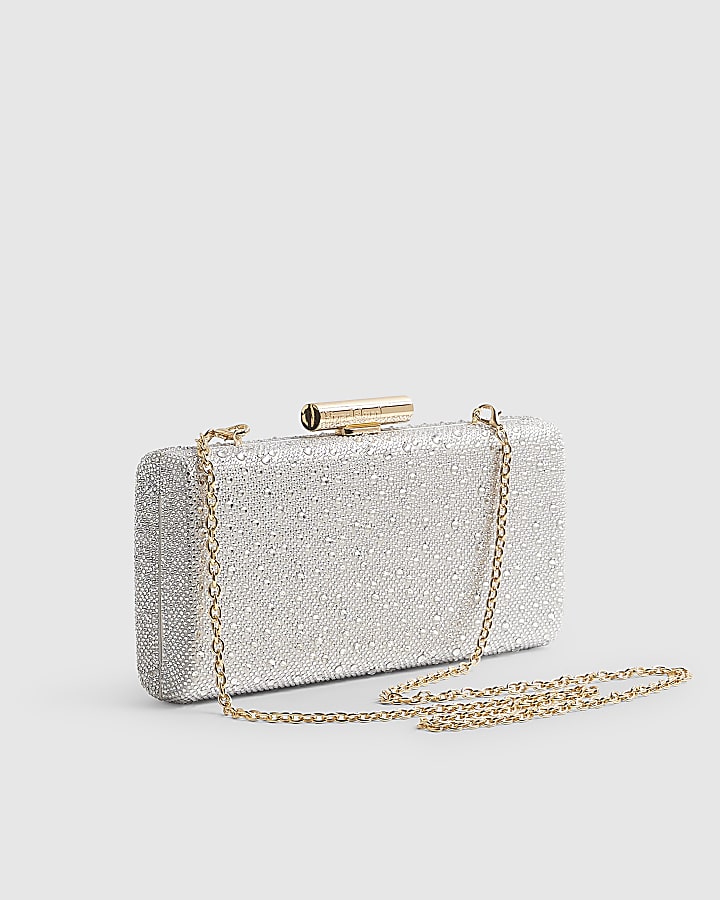 Silver Embellished Frame Clutch Bag