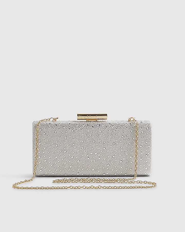 Silver Embellished Frame Clutch Bag