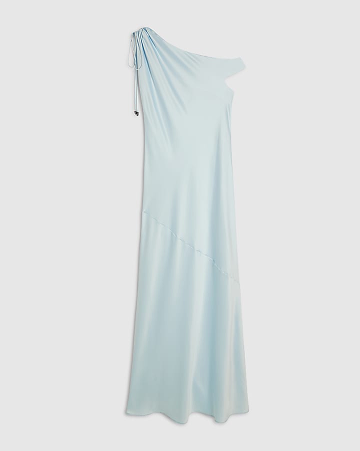 Blue Satin One Shoulder Maxi Dress