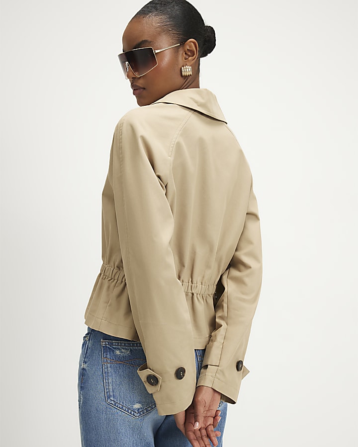 Beige Waisted Cropped Trench Coat