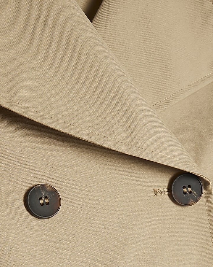 Beige Waisted Cropped Trench Coat