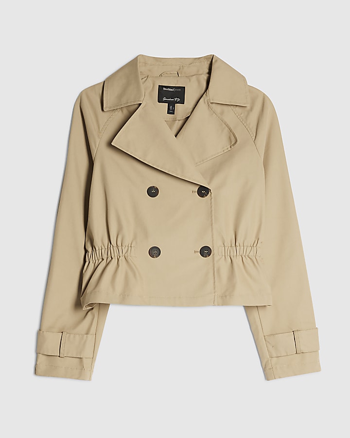 Beige Waisted Cropped Trench Coat
