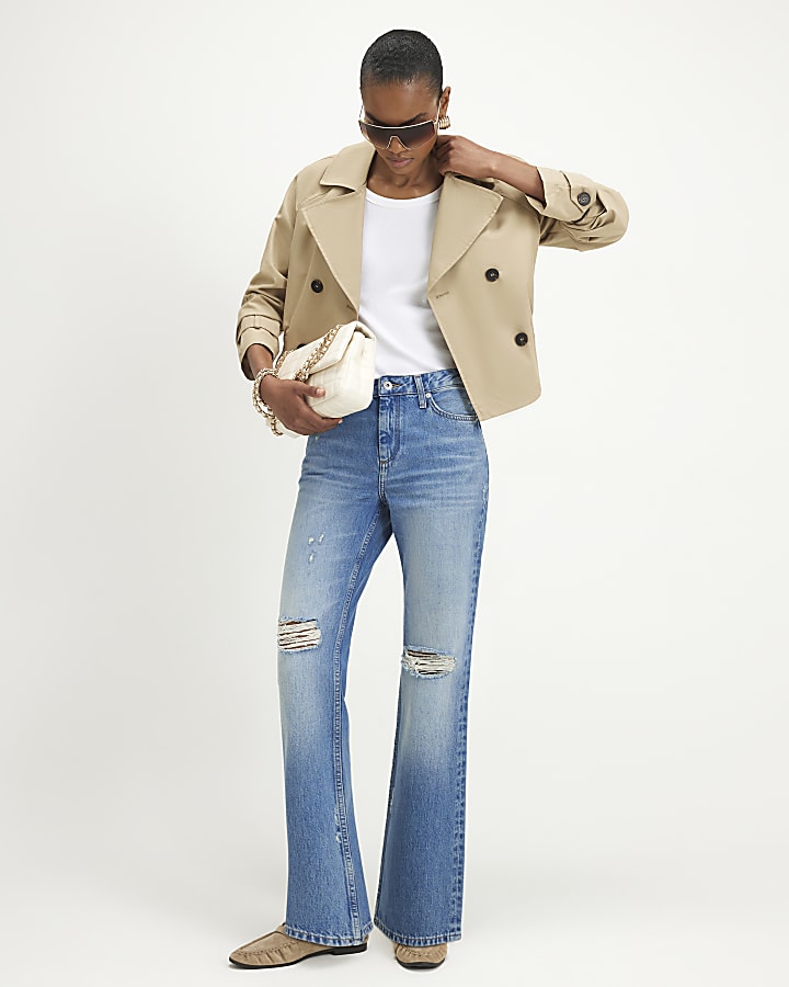 Beige Waisted Cropped Trench Coat
