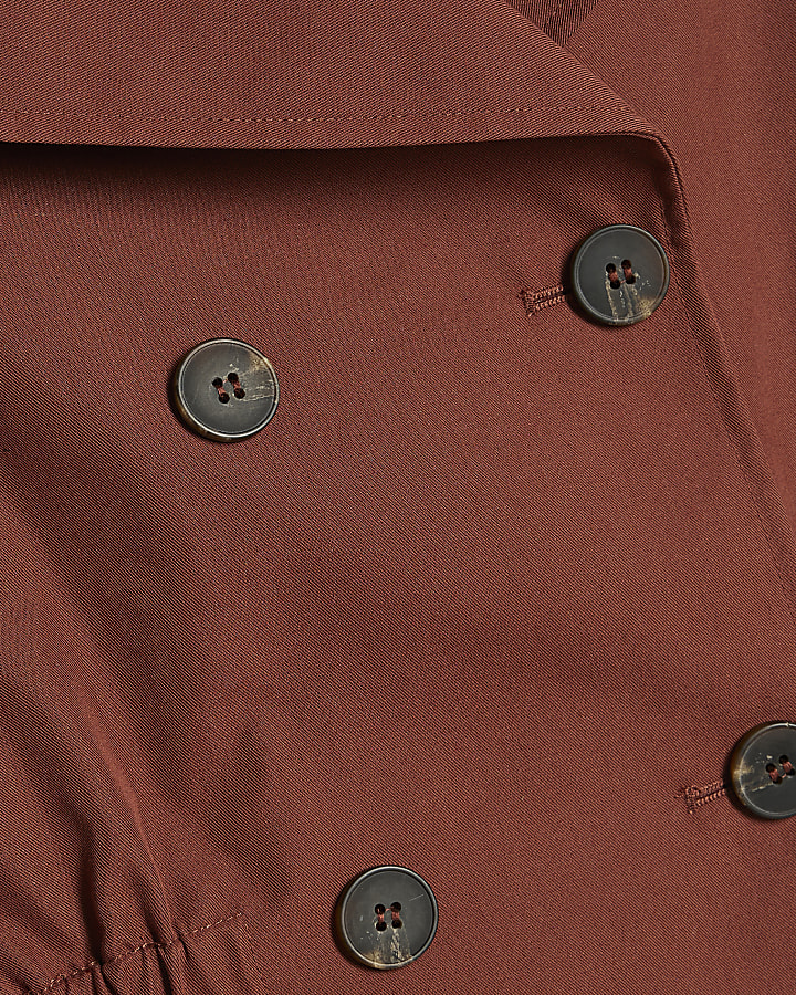 Red Casual Waisted Crop Trench Jacket