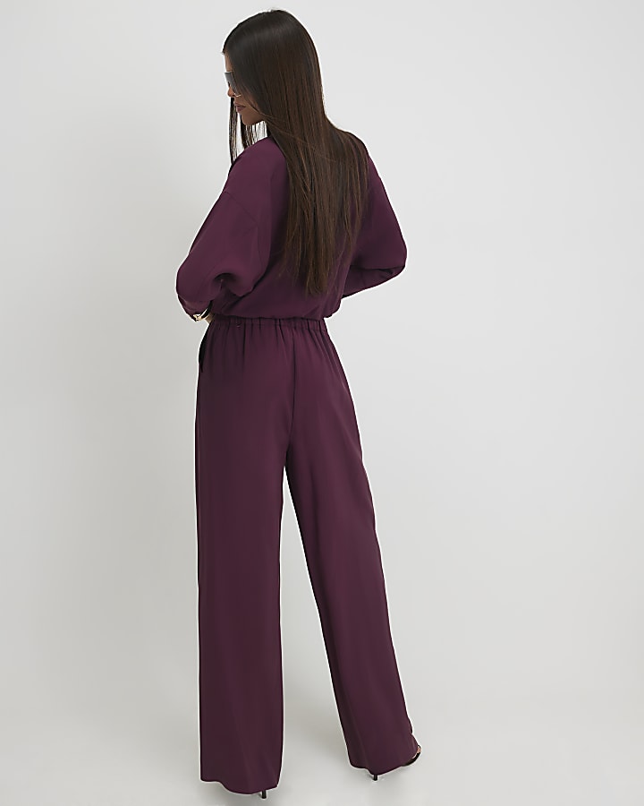 Red Pleat Wide Leg Trousers