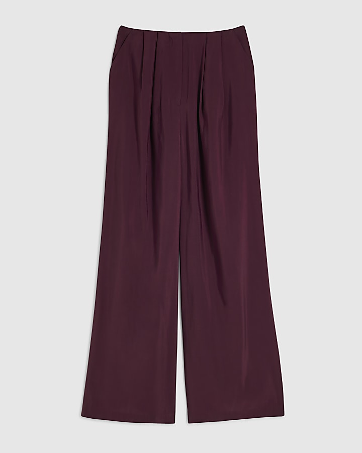 Red Pleat Wide Leg Trousers