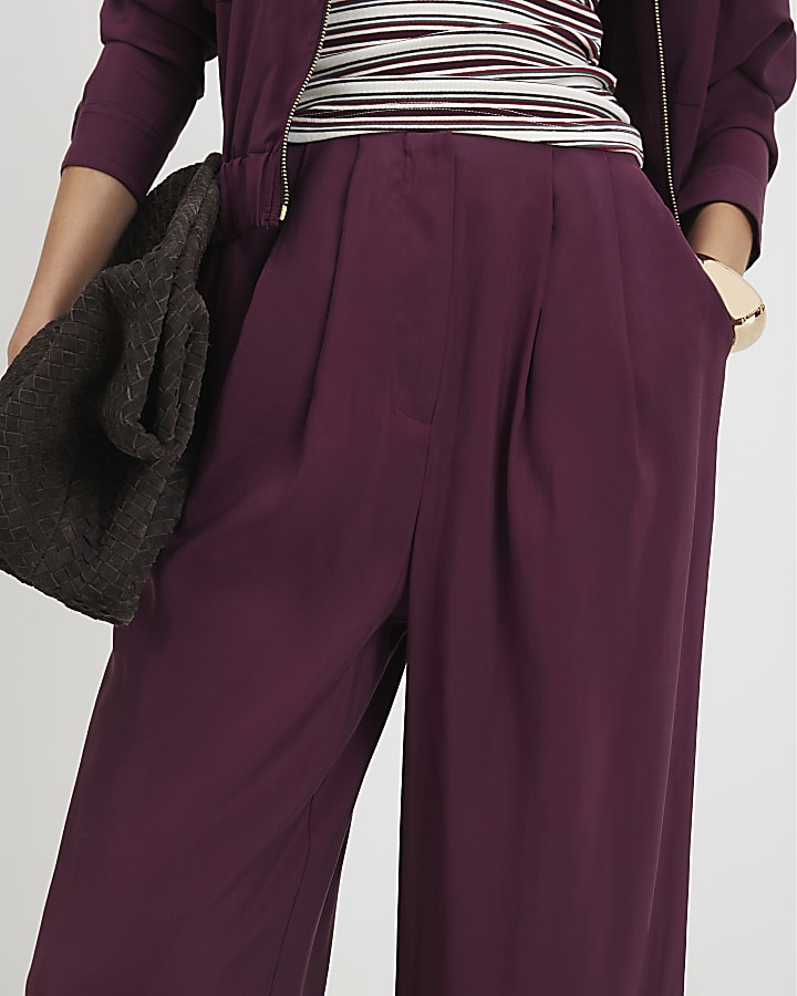 Red Pleat Wide Leg Trousers